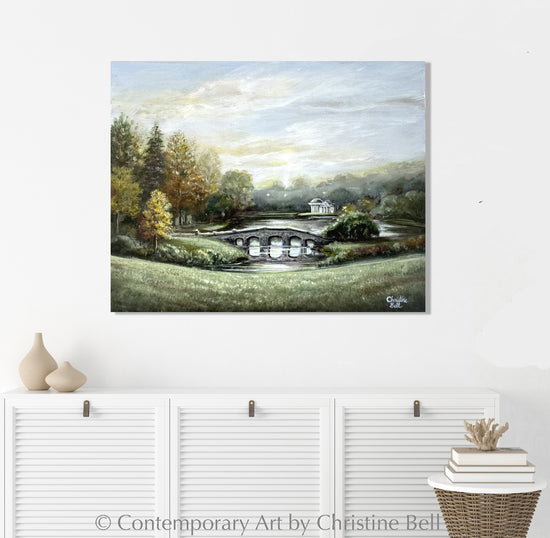 "A Romantic Journey" ORIGINAL Landscape Oil Painting, "Pride and Prejudice", Palladian Bridge, Framed, 10x8"