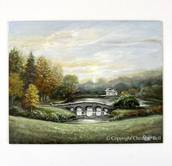 "A Romantic Journey" ORIGINAL Landscape Oil Painting, "Pride and Prejudice", Palladian Bridge, Framed, 10x8"