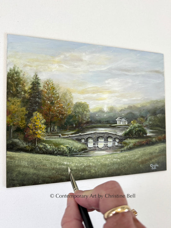 "A Romantic Journey" ORIGINAL Landscape Oil Painting, "Pride and Prejudice", Palladian Bridge, Framed, 10x8"