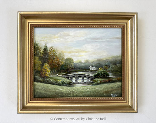 "A Romantic Journey" ORIGINAL Landscape Oil Painting, "Pride and Prejudice", Palladian Bridge, Framed, 10x8"