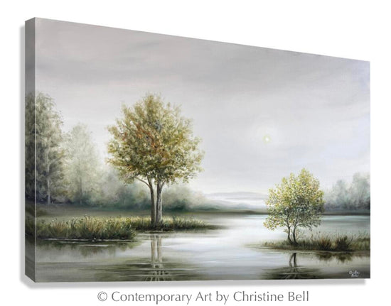 "Stillness" GICLÉE PRINT Landscape Oil Painting, Trees, Meadow, Reflections Water