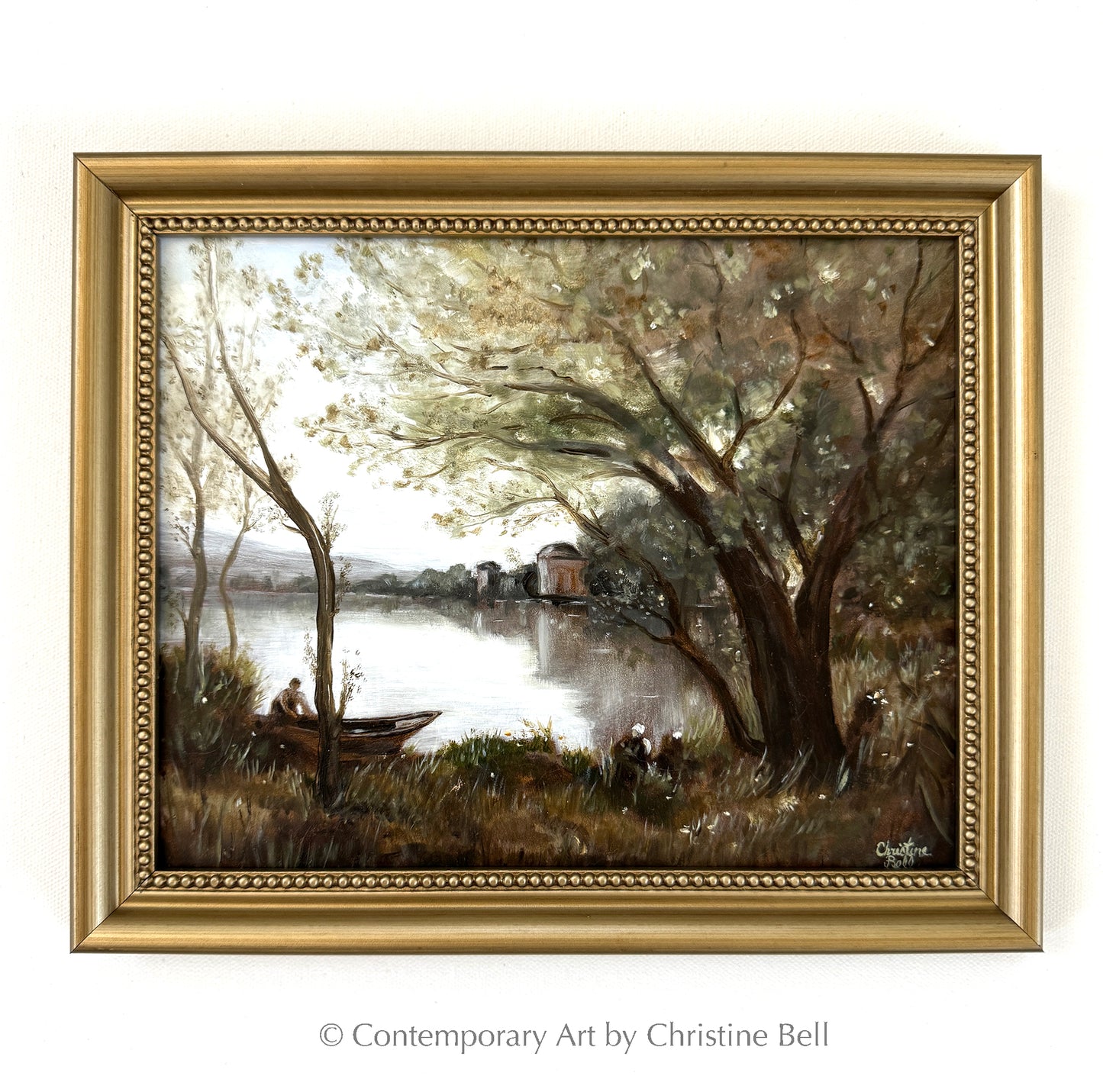 "The Boatman of Mortefontaine" ORIGINAL Landscape Oil Painting, *Master Study of Corot, Framed, 10x8"
