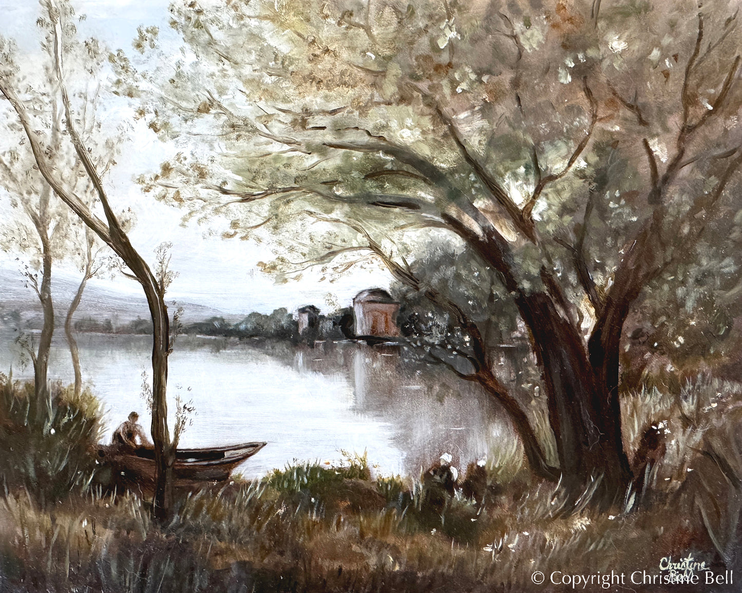 "The Boatman of Mortefontaine" ORIGINAL Landscape Oil Painting, *Master Study of Corot, Framed, 10x8"