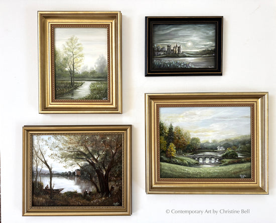 "A Romantic Journey" ORIGINAL Landscape Oil Painting, "Pride and Prejudice", Palladian Bridge, Framed, 10x8"