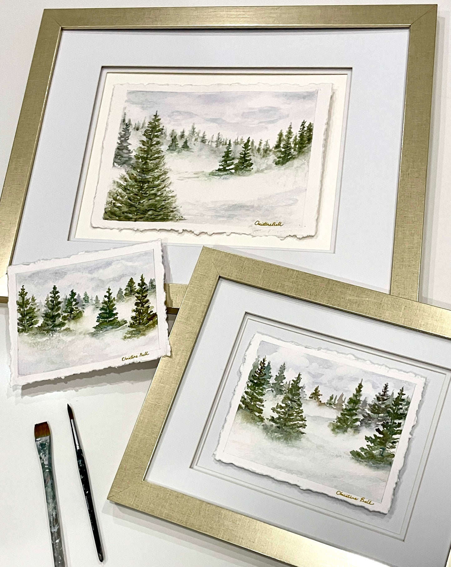 Load image into Gallery viewer, &amp;quot;Misty Forest V&amp;quot; ORIGINAL Pine Trees Landscape, Handmade Deckled-Edge Paper, Available Framed
