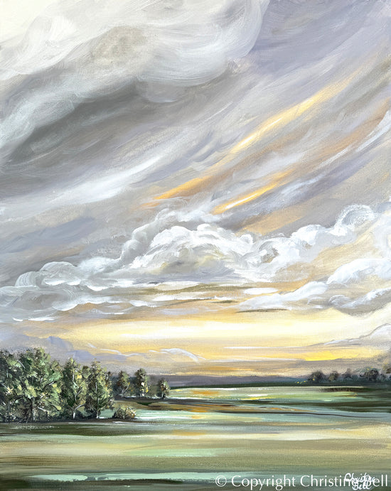 Load image into Gallery viewer, &amp;quot;Luminous Sunrise&amp;quot; ORIGINAL Landscape Oil Painting, Golden Sunset, Sunrise 24x30&amp;quot;
