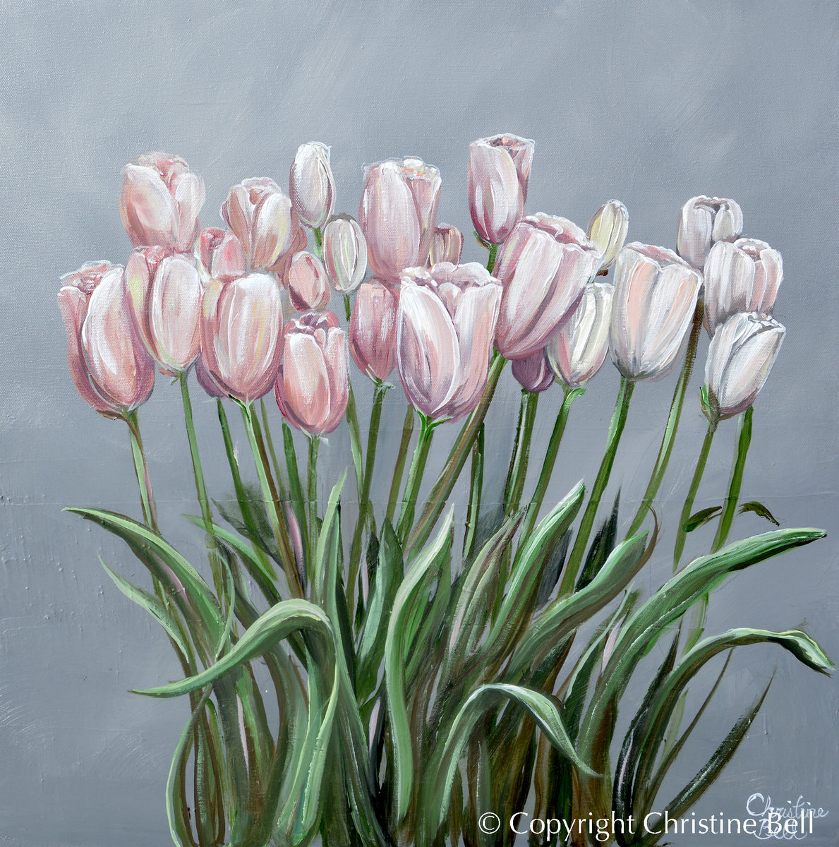 ORIGINAL Pink Tulip Painting Floral Tulips Flowers Grey Wall Art Decor ...