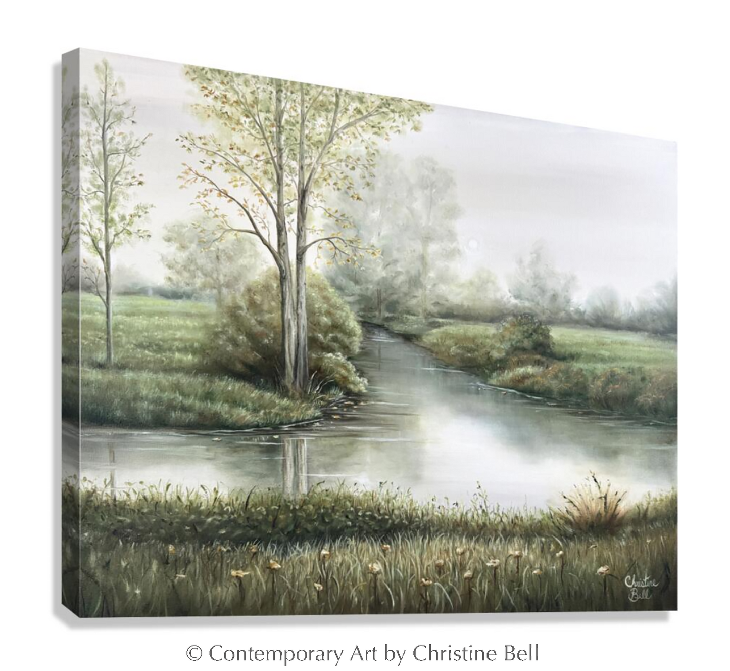 "Where Time Stands Still" GICLÉE PRINT Landscape Oil Painting, Autumn Trees, Meadow, Reflections Water