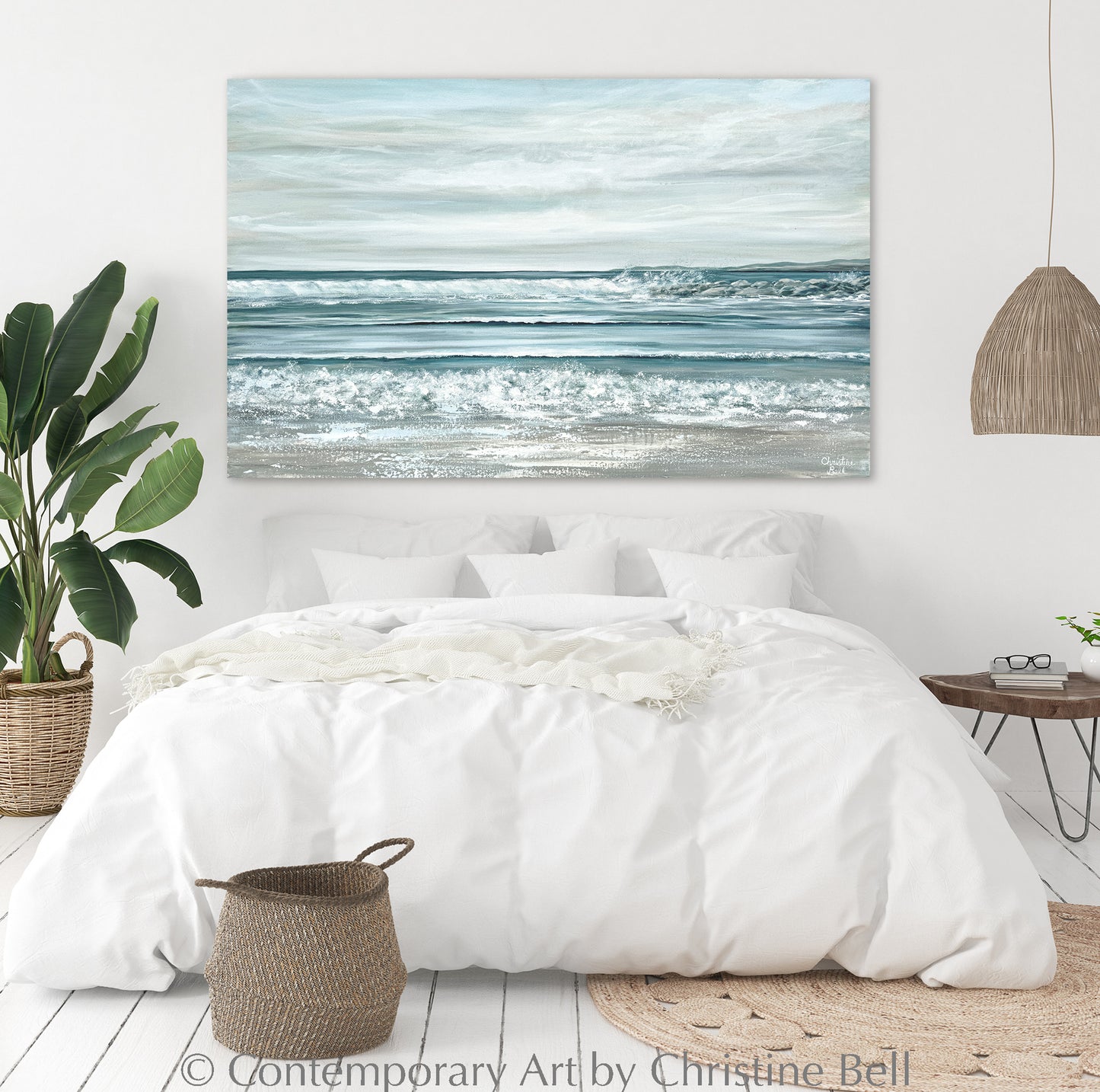 ORIGINAL Art Coastal Seascape Painting Ocean Beach Blue White Wall Art original-art-coastal-seascape-painting-ocean-beach-blue-white-wall-art