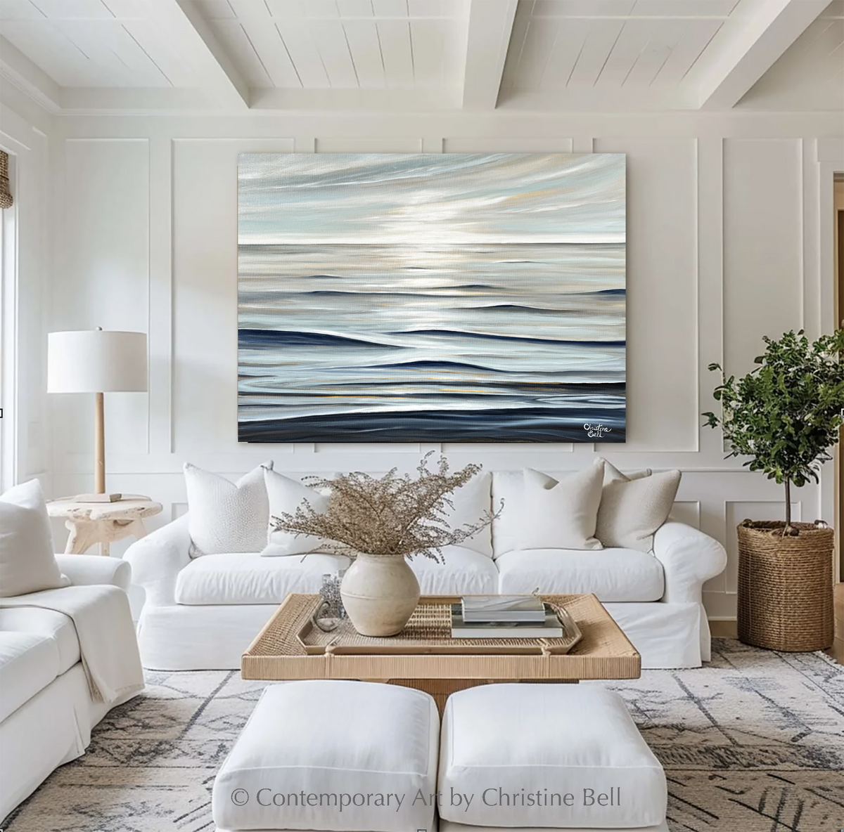 ORIGINAL Ocean Painting Seascape Gentle Waves Blue Coastal Wall Decor ...