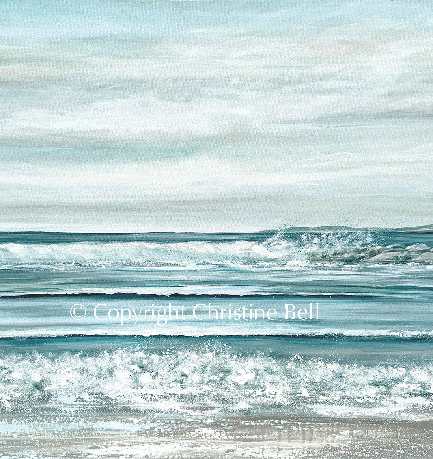 ORIGINAL Art Coastal Seascape Painting Ocean Beach Blue White Wall Art ...