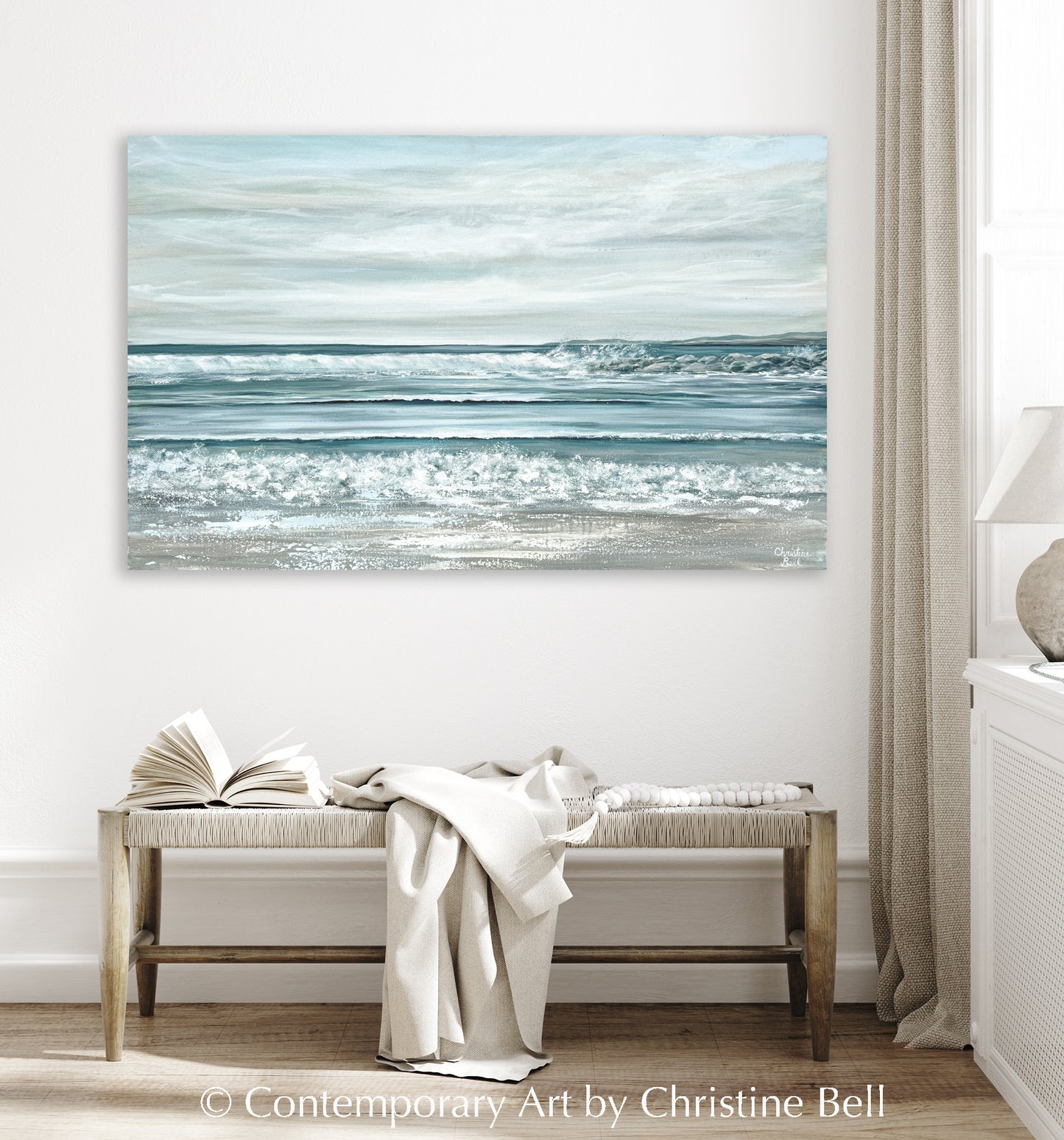 ORIGINAL Art Coastal Seascape Painting Ocean Beach Blue White Wall Art original-art-coastal-seascape-painting-ocean-beach-blue-white-wall-art