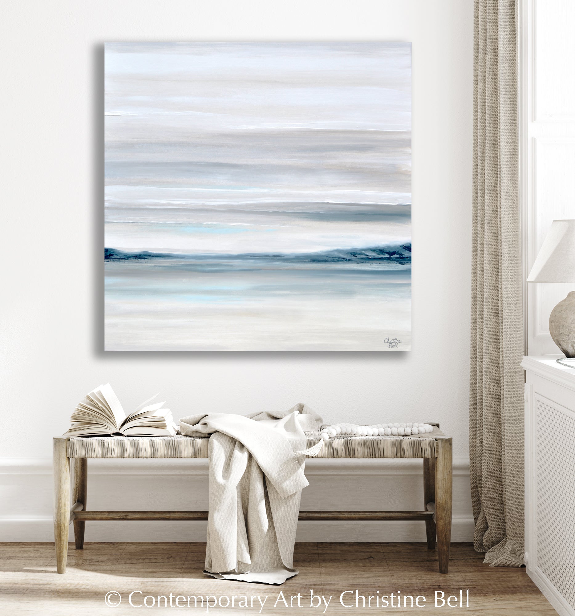 ORIGINAL Abstract Painting Coastal Seascape Blue White Beach Art Decor