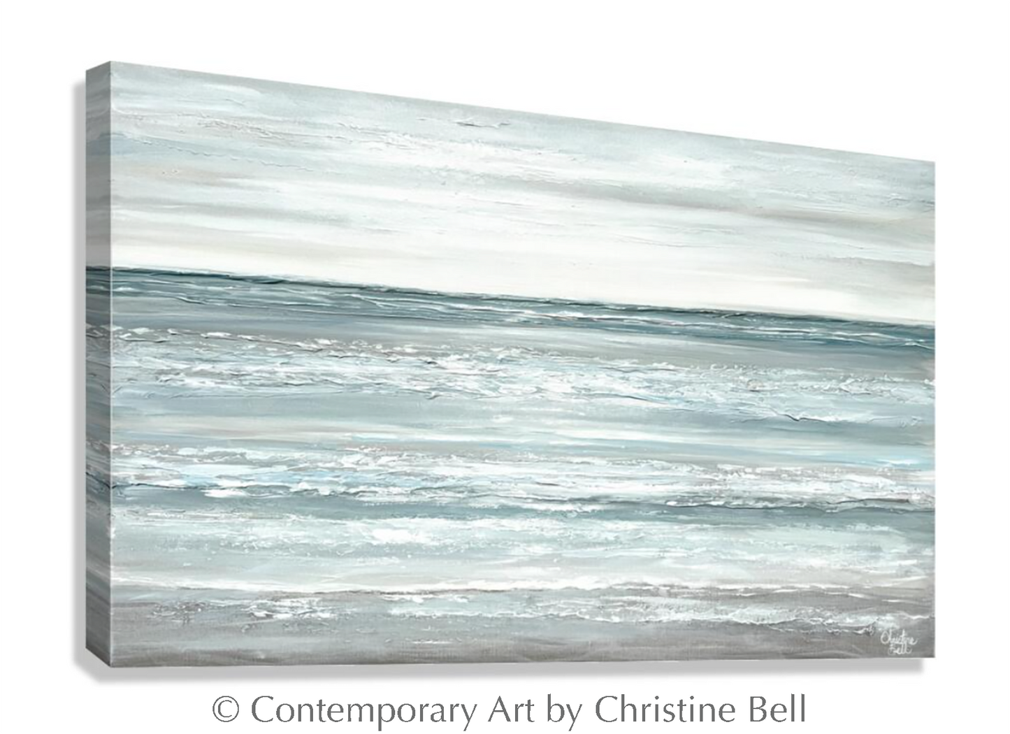 "Seaside Solitude" Giclée Print, Coastal Abstract Seascape Painting, Ocean, Light Blue, Grey, White,