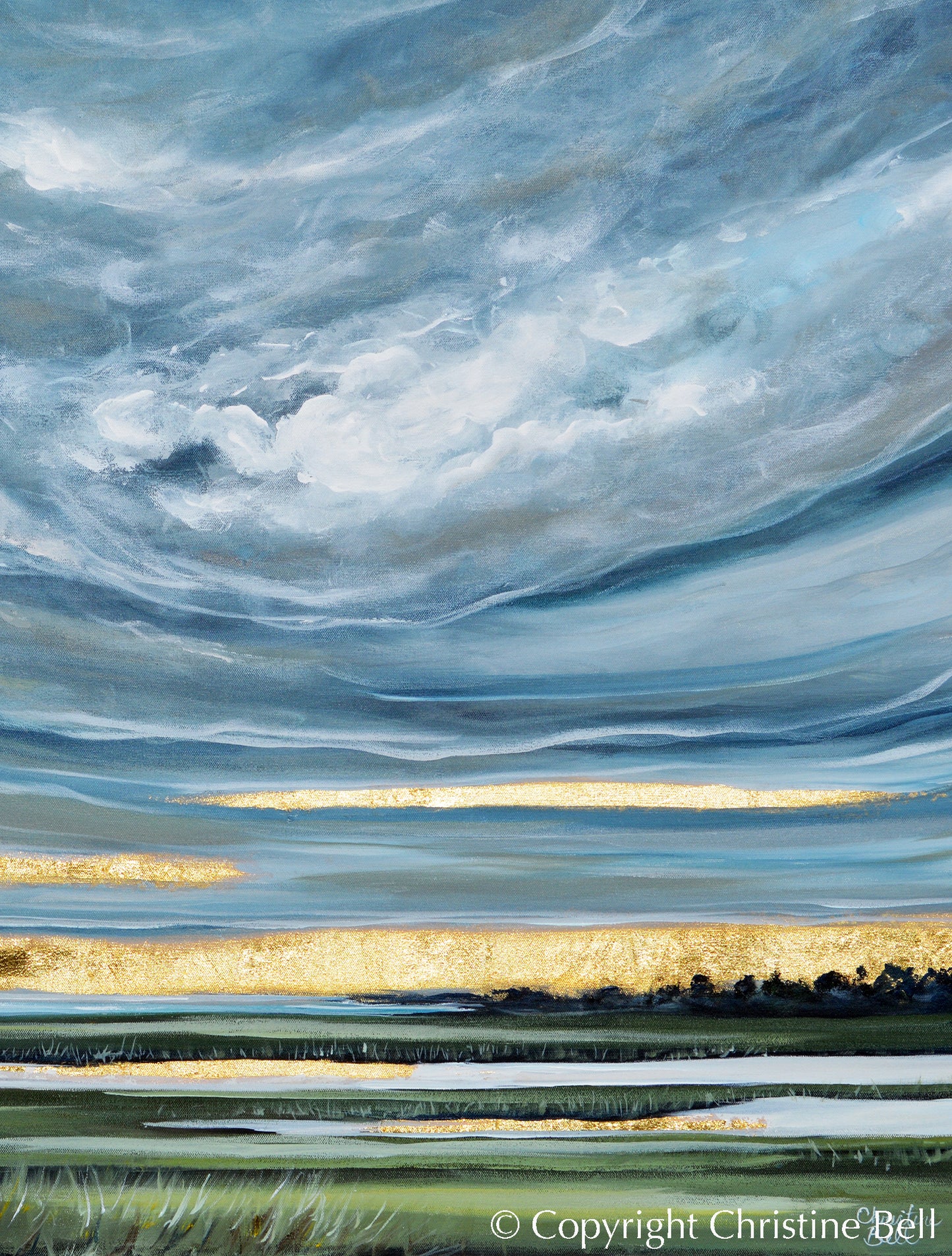 "The Light After the Storm II" GICLEE PRINT Art Coastal Abstract Painting Landscape Gold Leaf