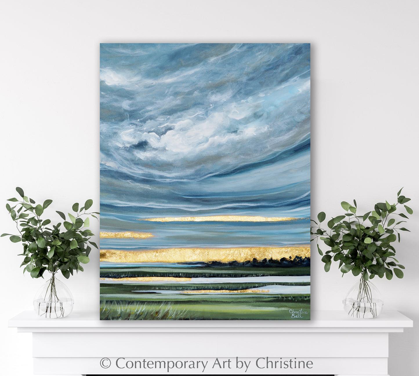 Load image into Gallery viewer, &amp;quot;The Light After the Storm II&amp;quot; GICLEE PRINT Art Coastal Abstract Painting Landscape Gold Leaf
