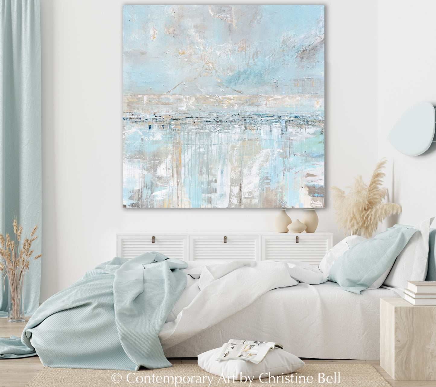 Giclee Print Light Blue Coastal Abstract Painting Sea Breeze Canvas Print Home Decor Wall Art XL 42"