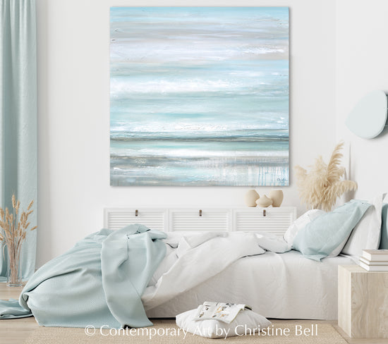 Load image into Gallery viewer, &amp;quot;Euphoria&amp;quot; GICLEE PRINT Coastal Abstract Painting, Seafoam Green Light Blue, Grey, White
