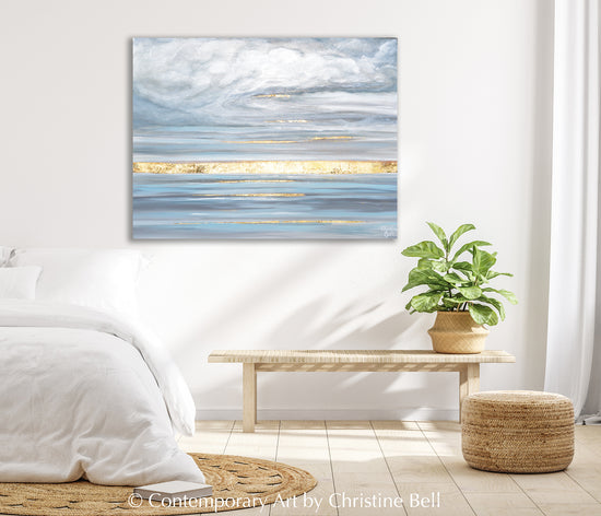 Load image into Gallery viewer, &amp;quot;Daybreak&amp;#39;s Enchantment&amp;quot; ORIGINAL PAINTING, Modern Impressionist Seascape with Gold Leaf

