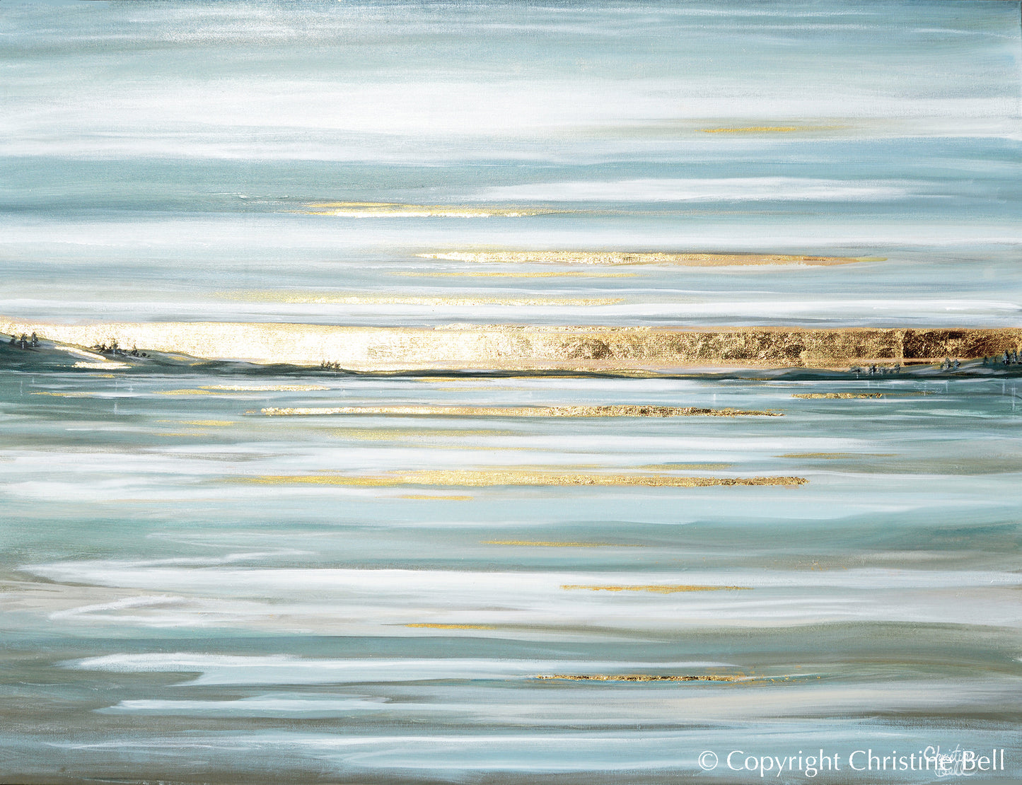 Load image into Gallery viewer, &amp;quot;Idyllic Pause&amp;quot; ORIGINAL Oil Painting, Seascape with Gold Leaf, 48x36&amp;quot;

