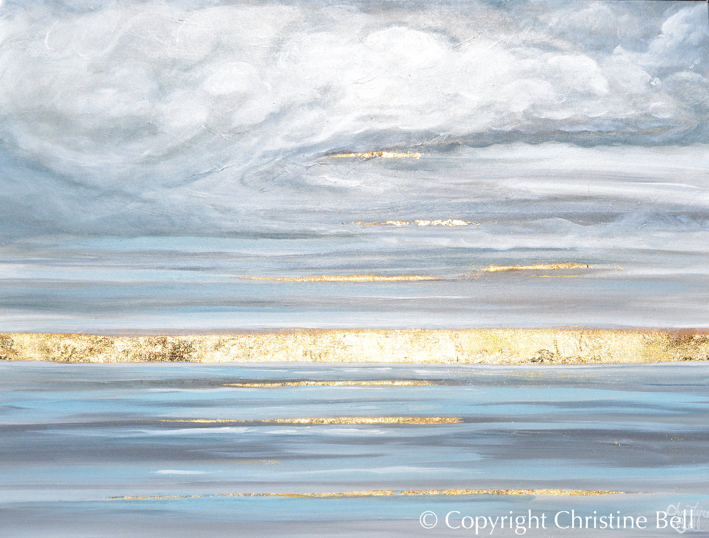Load image into Gallery viewer, &amp;quot;Daybreak&amp;#39;s Enchantment&amp;quot; ORIGINAL PAINTING, Modern Impressionist Seascape with Gold Leaf
