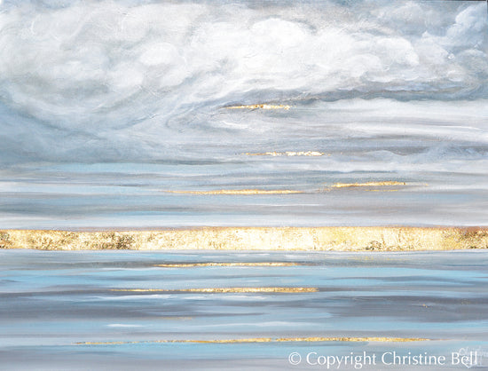 "Daybreak's Enchantment" Giclée Print, Modern Coastal Seascape, Clouds, Gold Leaf