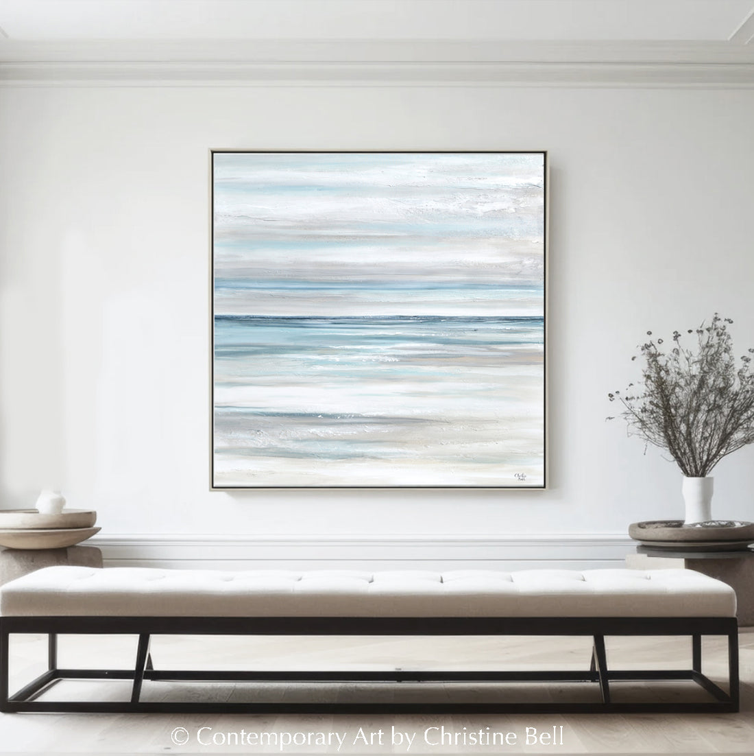 Canvas Print Abstract Painting Coastal Neutral Grey Blue Wall Art Decor