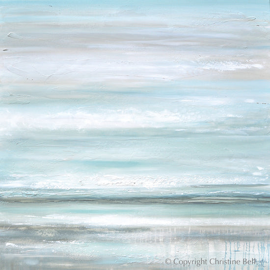 "Euphoria" GICLEE PRINT Coastal Abstract Painting, Seafoam Green Light Blue, Grey, White