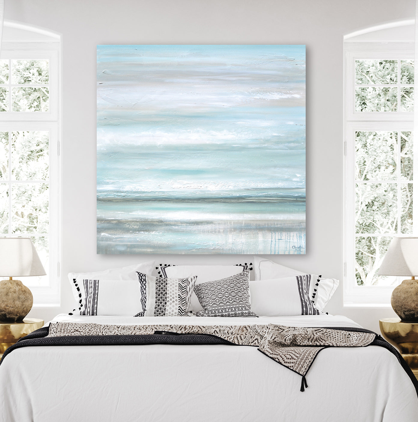 Load image into Gallery viewer, &amp;quot;Euphoria&amp;quot; GICLEE PRINT Coastal Abstract Painting, Seafoam Green Light Blue, Grey, White
