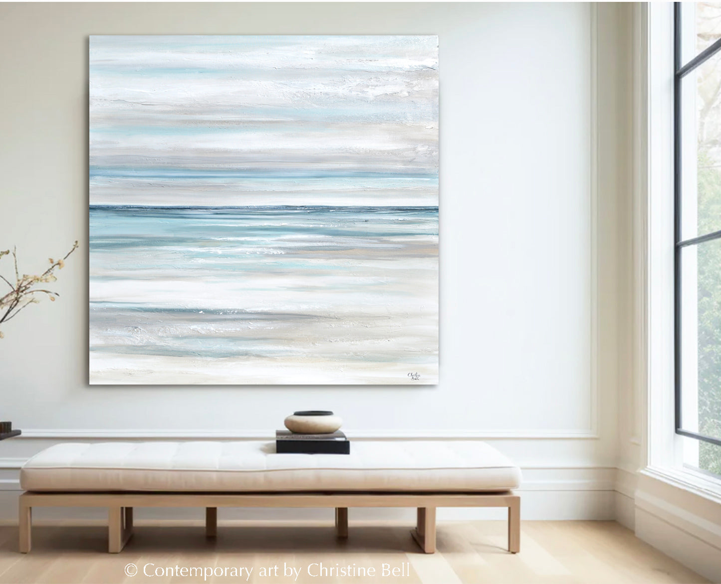 "Tranquility" ORIGINAL Textured Coastal Abstract Painting, XL 48x48"