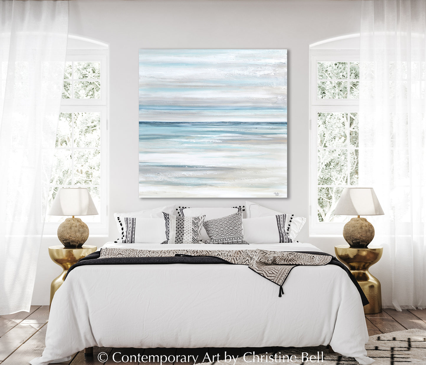 "Tranquility" GICLEE PRINT Coastal Abstract Painting, Neutral, Grey, White, Taupe, Blue