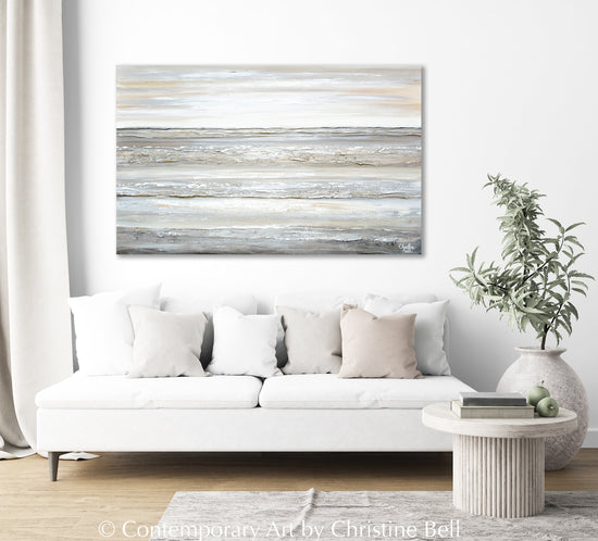 Load image into Gallery viewer, &amp;quot;Salty Air&amp;quot;&amp;quot; ORIGINAL, TEXTURED Neutral Coastal Abstract Seascape Painting 48x30&amp;quot;
