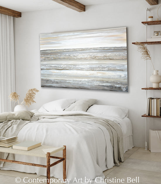 Load image into Gallery viewer, &amp;quot;Salty Air&amp;quot;&amp;quot; ORIGINAL, TEXTURED Neutral Coastal Abstract Seascape Painting 48x30&amp;quot;
