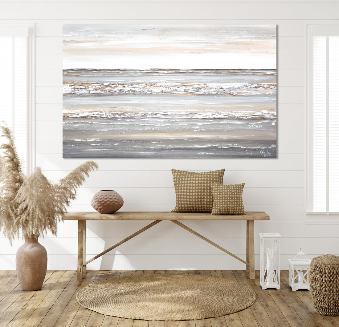 Gallery Detail: Original Abstract Neutral Painting Textured Coastal Beach Wall Decor