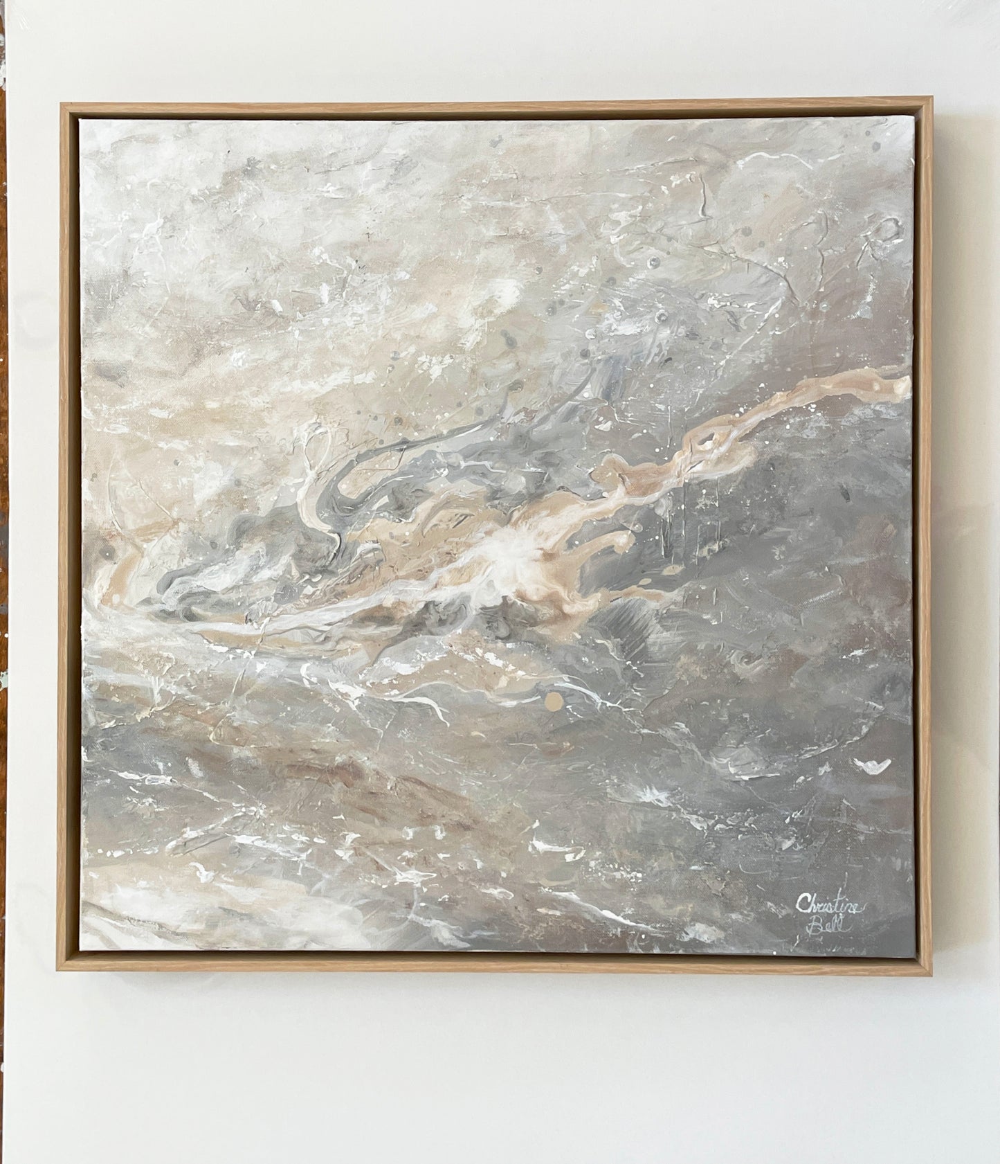 "Beach Quartz" ORIGINAL, TEXTURED Neutral Abstract Painting, Available Framed, 24x24"