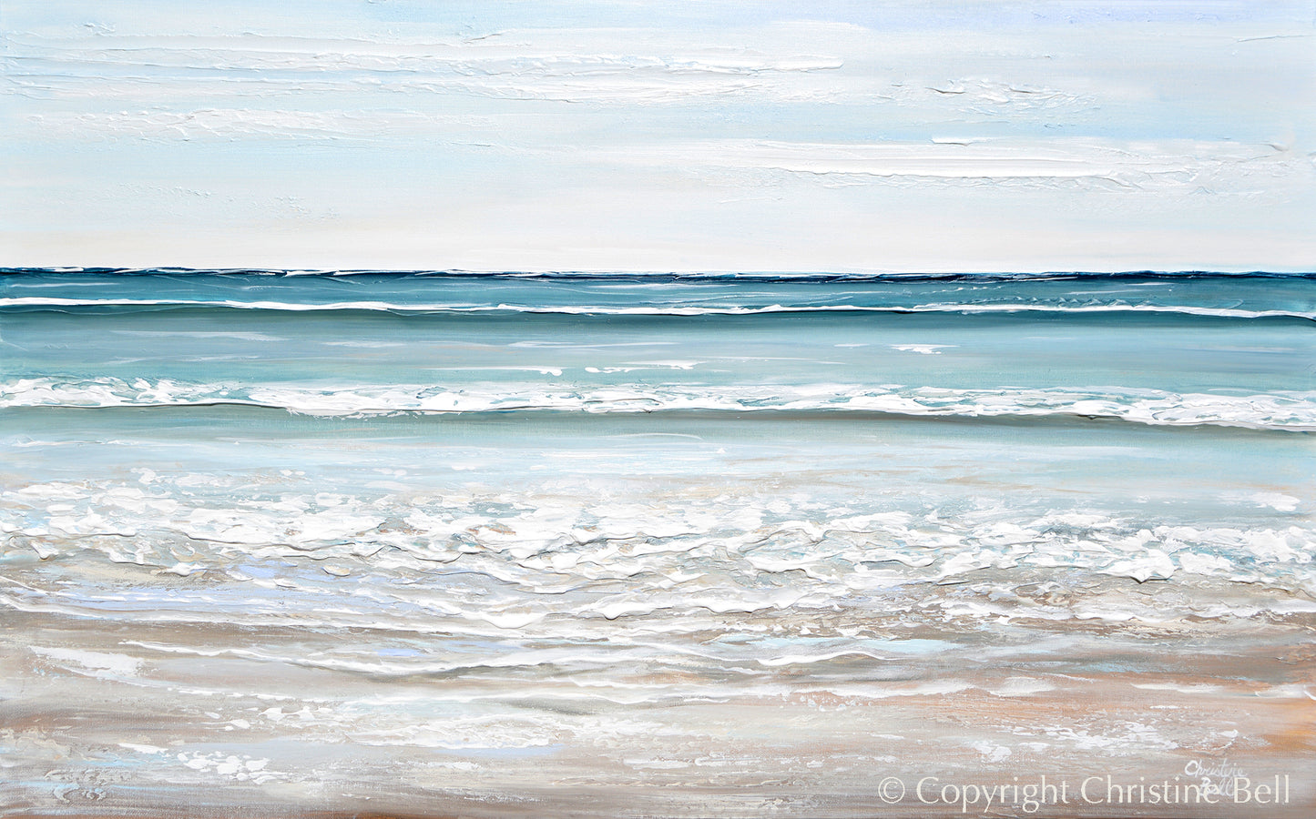 Original Art Abstract Painting Coastal Seascape Textured Blue White Ocean Beach Wall Decor