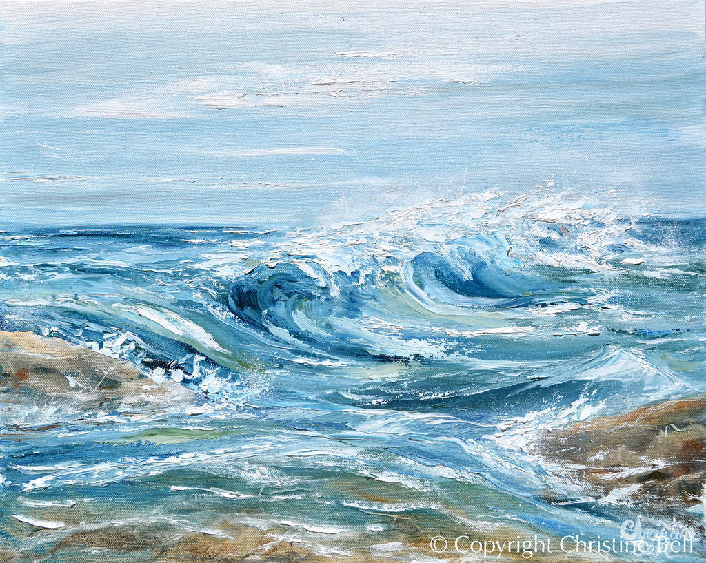 Giclée Print Abstract Ocean Wave Painting Blue Coastal Canvas Wall