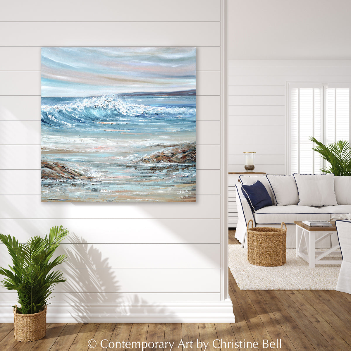 ORIGINAL Coastal Painting Seascape Ocean Waves Blue White Beach Decor ...