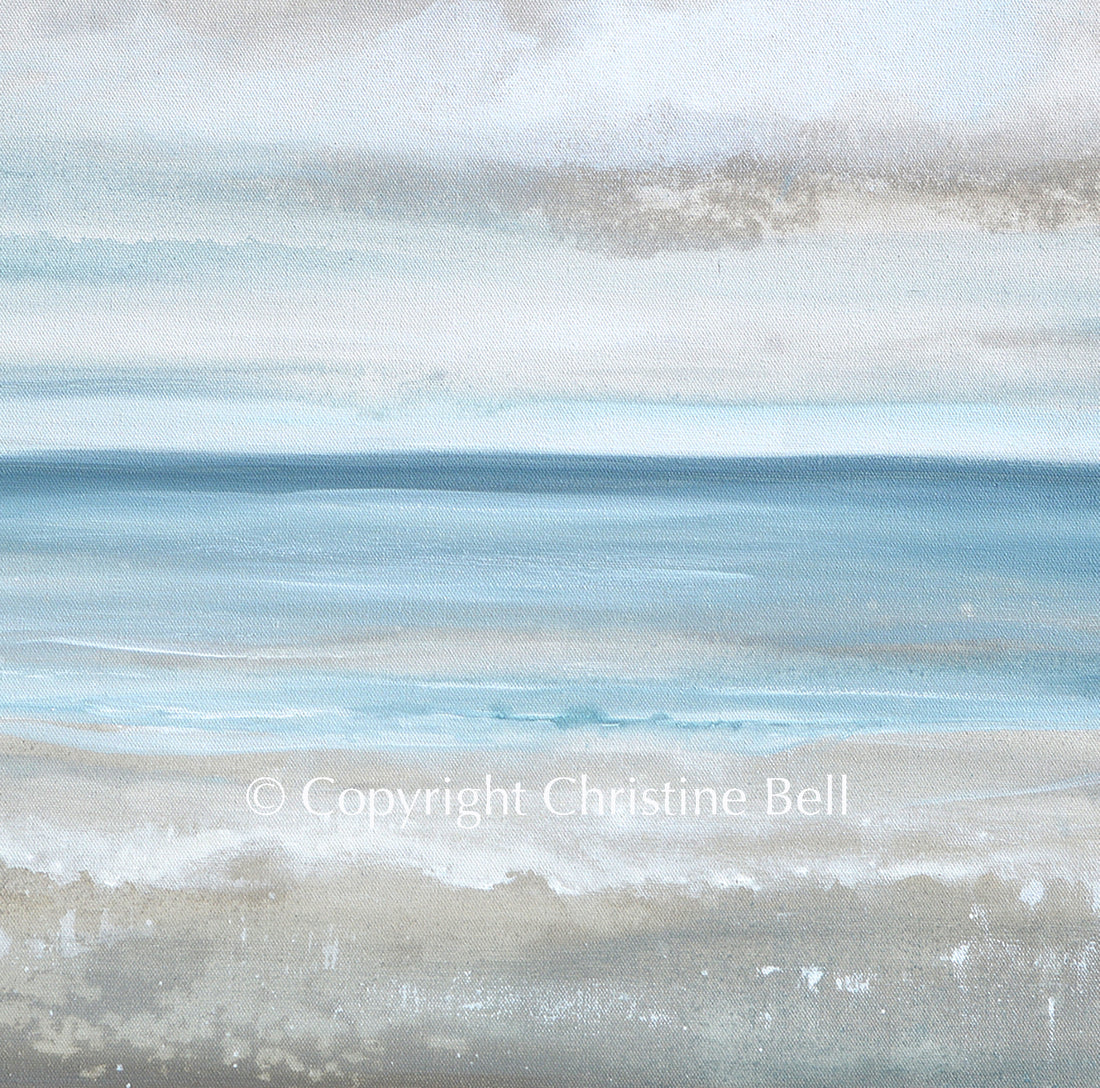 ORIGINAL Abstract Coastal Painting Seascape Blue White Beach Art Decor ...