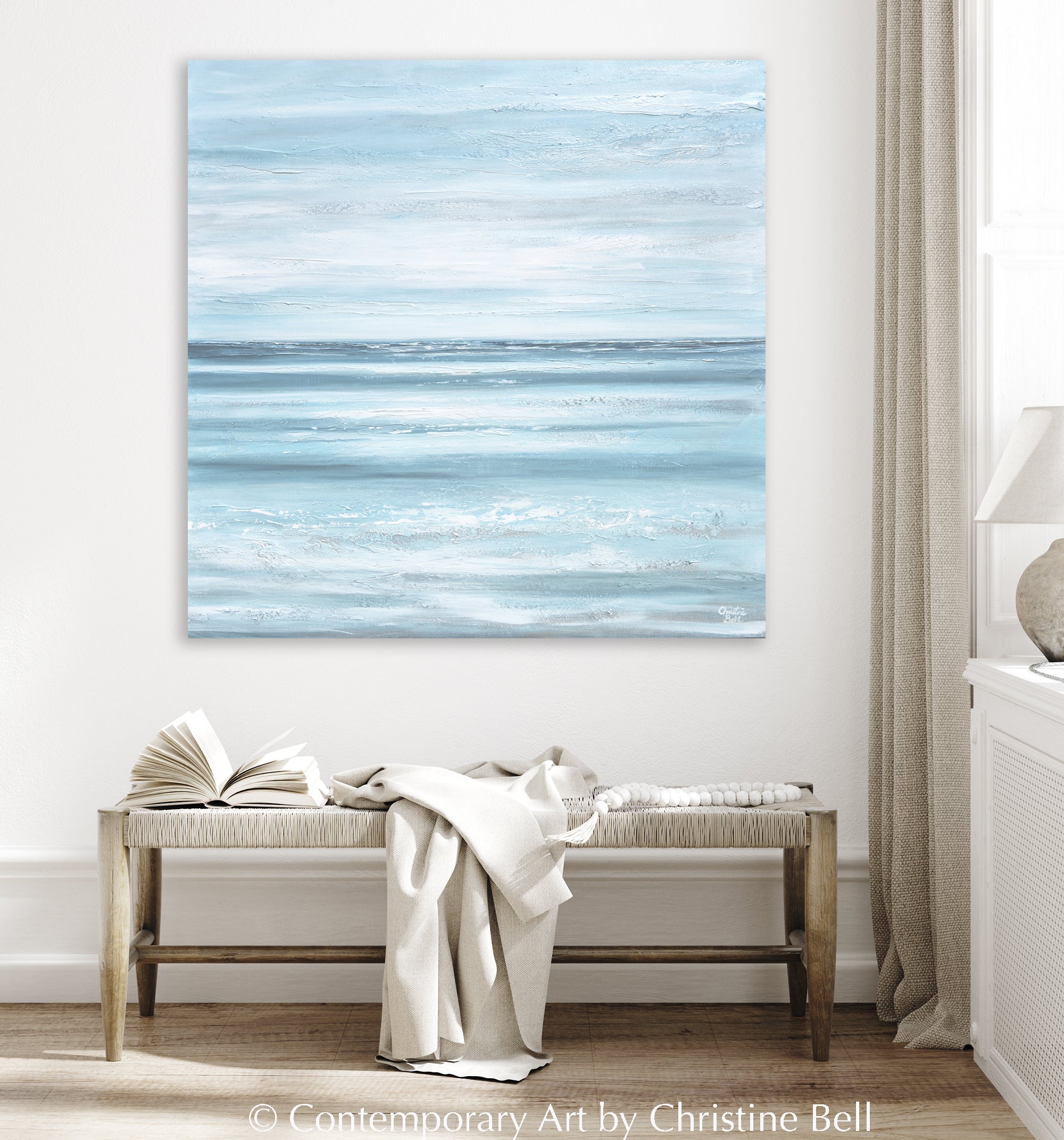 Photo inspiration: Fresh Look at Original Coastal Abstract Painting Textured Light Blue White Wall Art