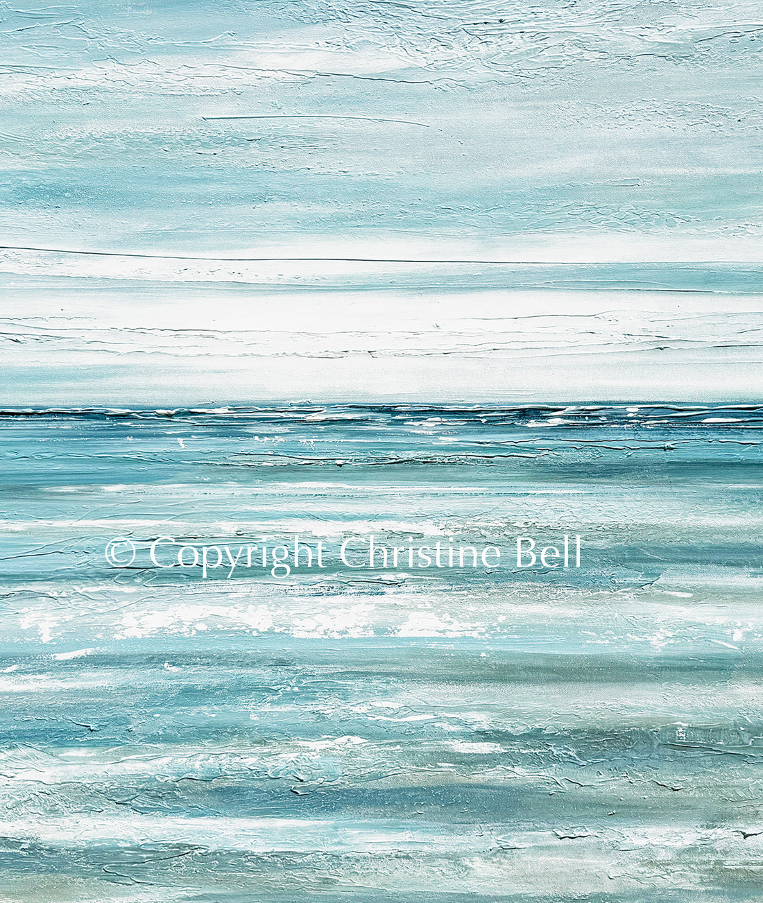 ORIGINAL Coastal Abstract Painting Seascape Blue Aqua White Wall Art ...