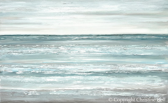 "Seaside Solitude" Giclée Print, Coastal Abstract Seascape Painting, Ocean, Light Blue, Grey, White,