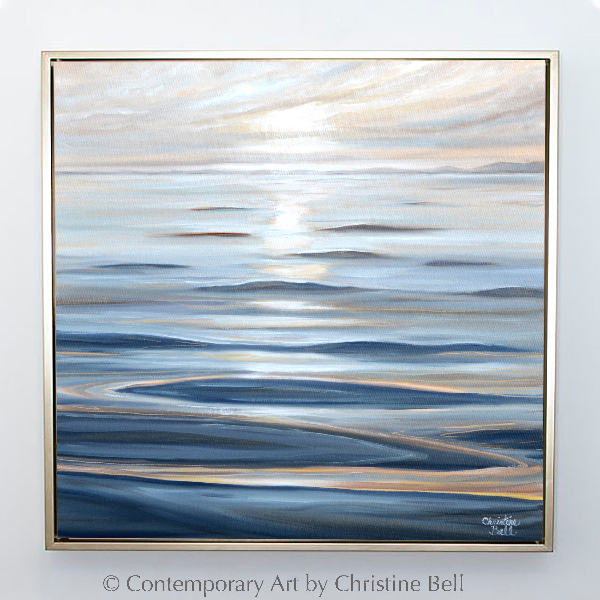 ORIGINAL Ocean Painting Gentle Waves Seascape Blue Coastal Wall Art ...