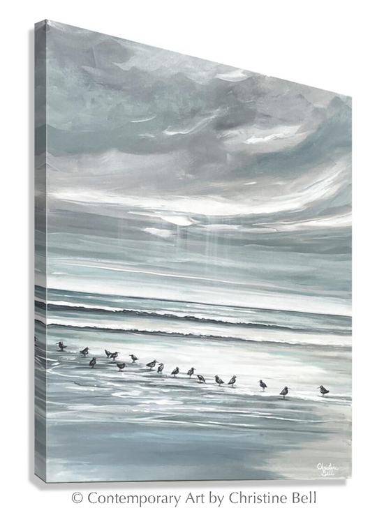 Load image into Gallery viewer, &amp;quot;Sandpiper Social&amp;quot; GICLÉE PRINT, Coastal Abstract Seascape Painting, Sandpiper Birds
