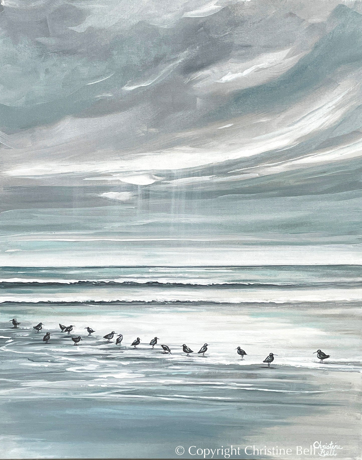 "Sandpiper Social" GICLÉE PRINT, Coastal Abstract Seascape Painting, Sandpiper Birds