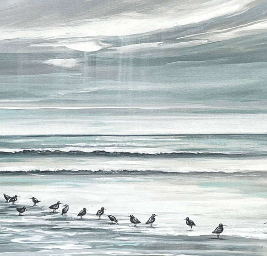 Load image into Gallery viewer, &amp;quot;Sandpiper Social&amp;quot; ORIGINAL Coastal Seascape Sea Birds Painting, 24x30&amp;quot;
