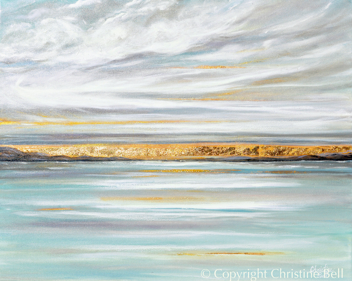 "Sunlight's Poetry" ORIGINAL Oil Painting, Seascape with Gold Leaf, 30x24"