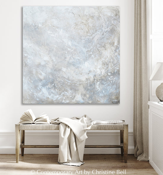 "Silhouette" ORIGINAL TEXTURED Neutral Coastal Abstract Painting, XL 48x48"