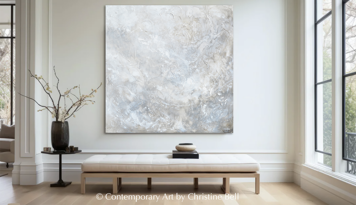 "Silhouette" ORIGINAL TEXTURED Neutral Coastal Abstract Painting, XL 48x48"