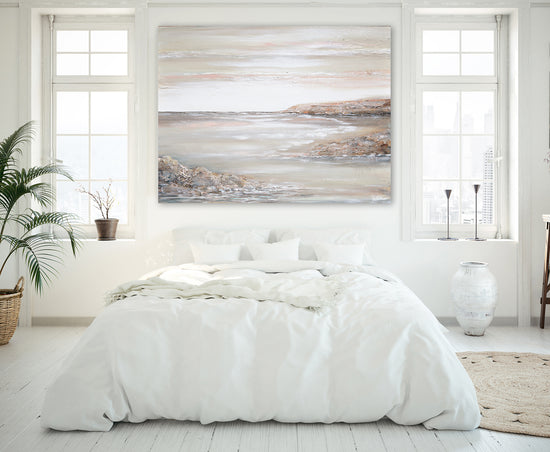 Load image into Gallery viewer, &amp;quot;Precious Oasis&amp;quot; ORIGINAL Textured Neutral Seascape Painting 48x36&amp;quot;
